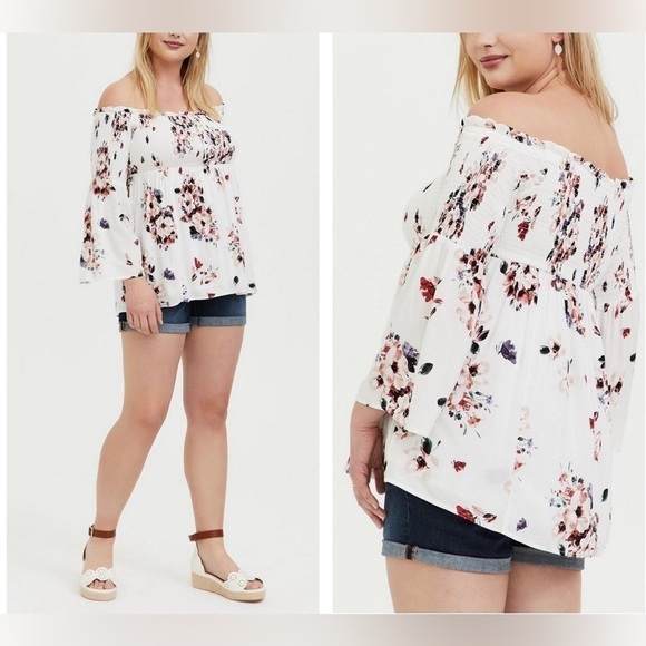 Torrid Modal Lace-Up Smocked Off-Shoulder Top - Picture 1 of 10